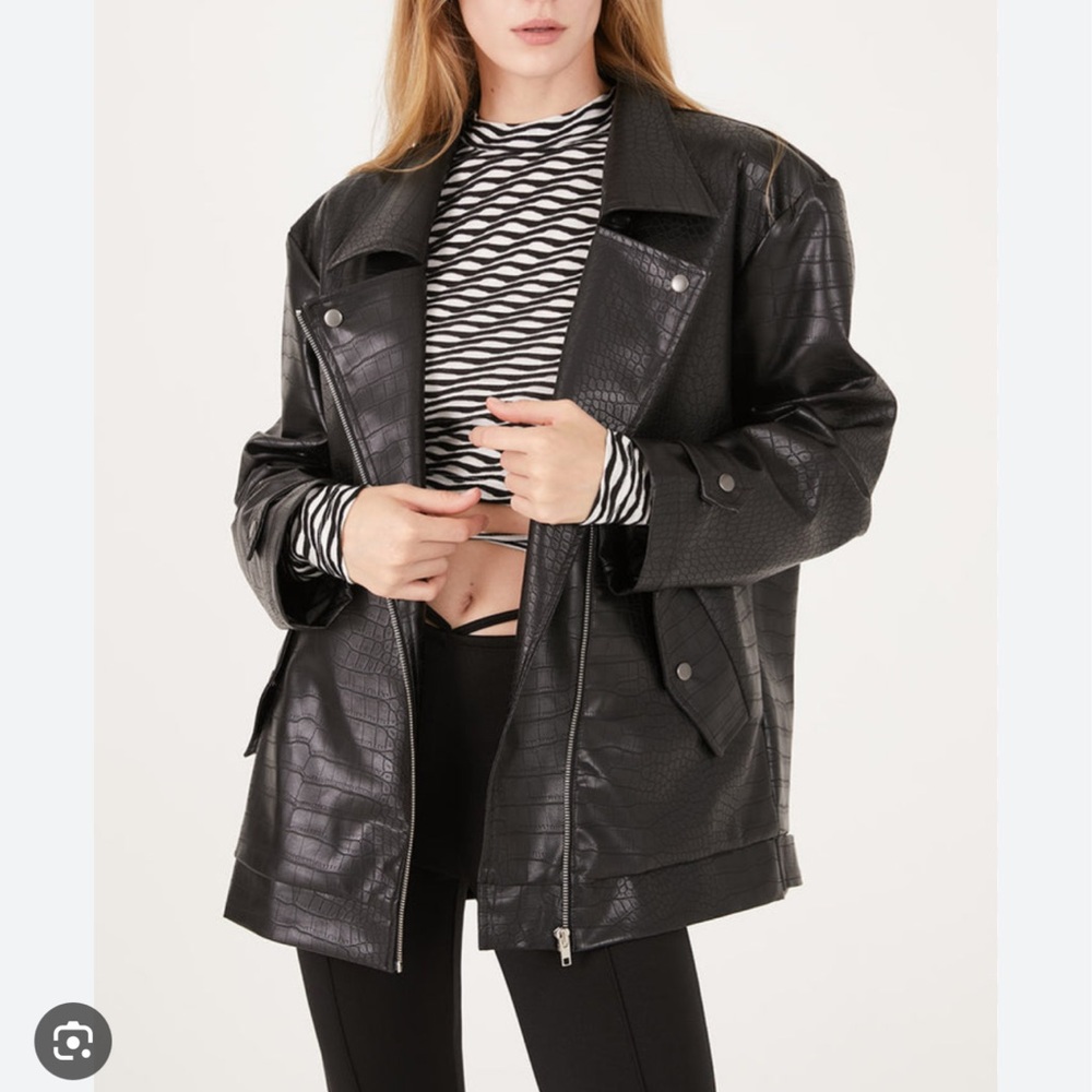 Storets oversized croc leather jacket